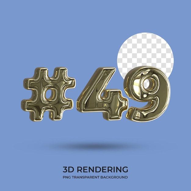 Nummer 49 goldtext 3d-rendering transparenter hintergrund