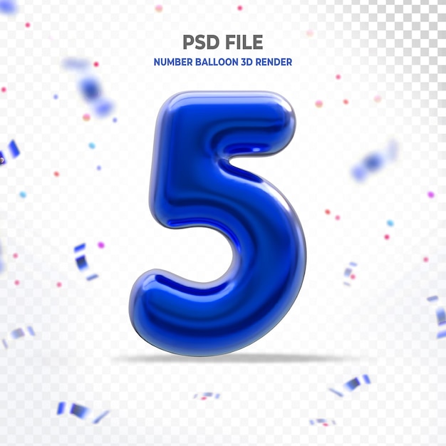 Nummer 5 ballon blau 3d-rendering