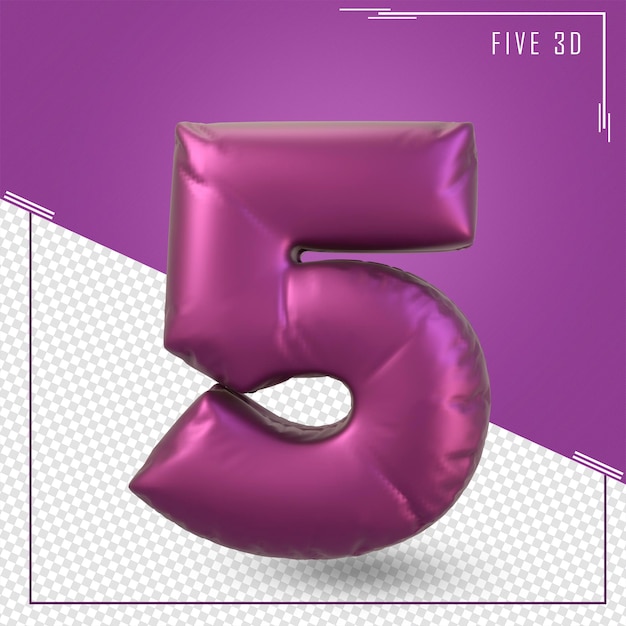 Nummer 5 ballons 3d-illustration rendern