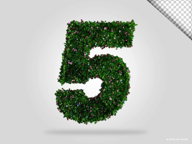 Nummer 5 hortensie blume stil 3d render isoliert