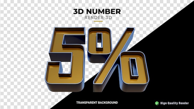 Nummer 5 Prozent 3D-Blau und Feingold-Textur realistisch rendern