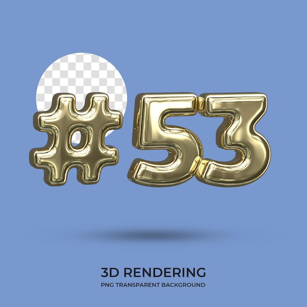 Nummer 53 Gold Text 3D-Rendering transparenter Hintergrund