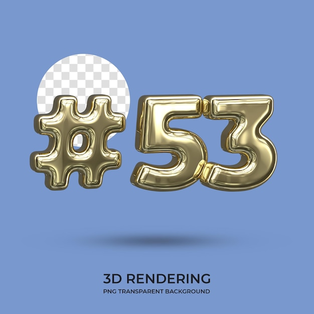 Nummer 53 gold text 3d-rendering transparenter hintergrund