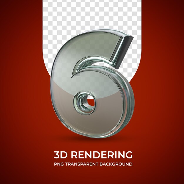 Nummer 6 3D-Rendering isoliert transparenten Hintergrund Glass Style