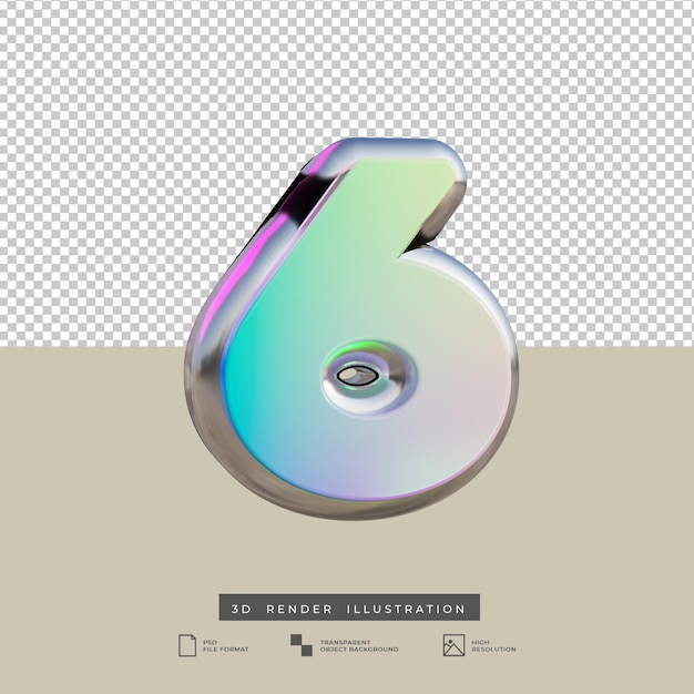 Nummer 6 Farbverlauf Texteffekt 3D-Rendering