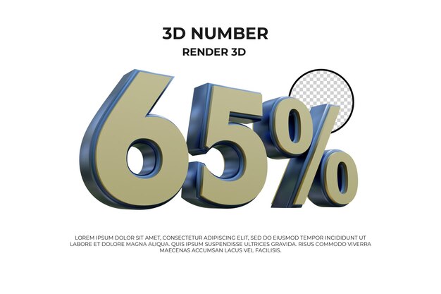 Nummer 65 Prozent 3D-Blau und abgewetzte Goldtextur realistisch rendern