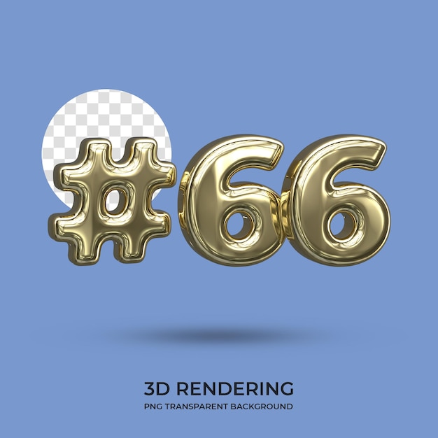 Nummer 66 gold text 3d-rendering transparenter hintergrund