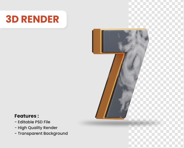 Nummer 7 3D-Render isoliert mit schwarz-weißer Marmorstruktur