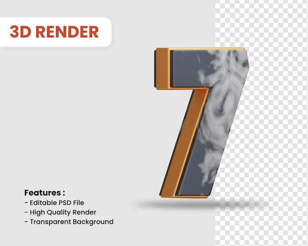 Nummer 7 3d-render isoliert mit schwarz-weißer marmorstruktur