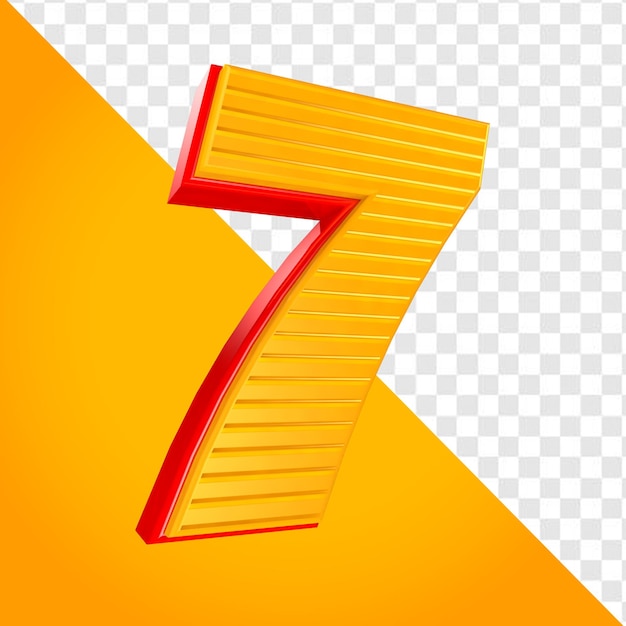 Nummer 7 Sieben 3D gelb und rot