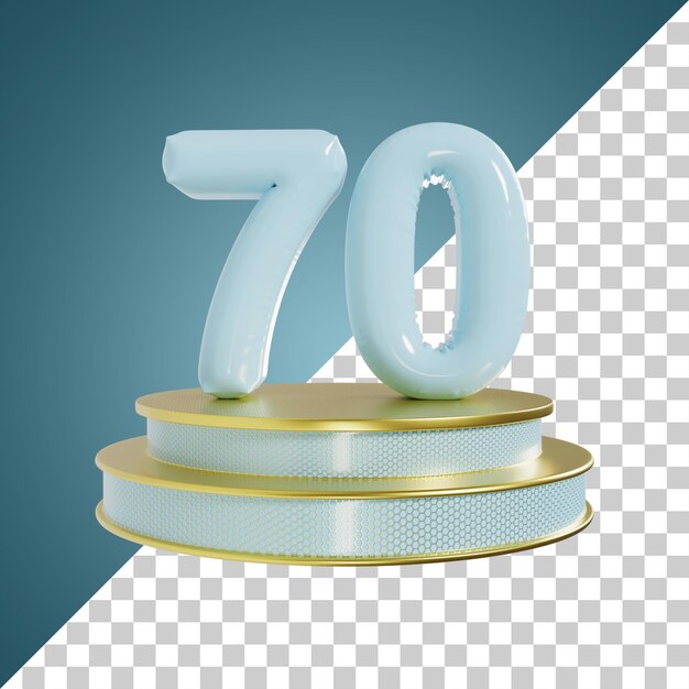Nummer 70 Cyan Glossy Number mit Podium 3D-Illustration