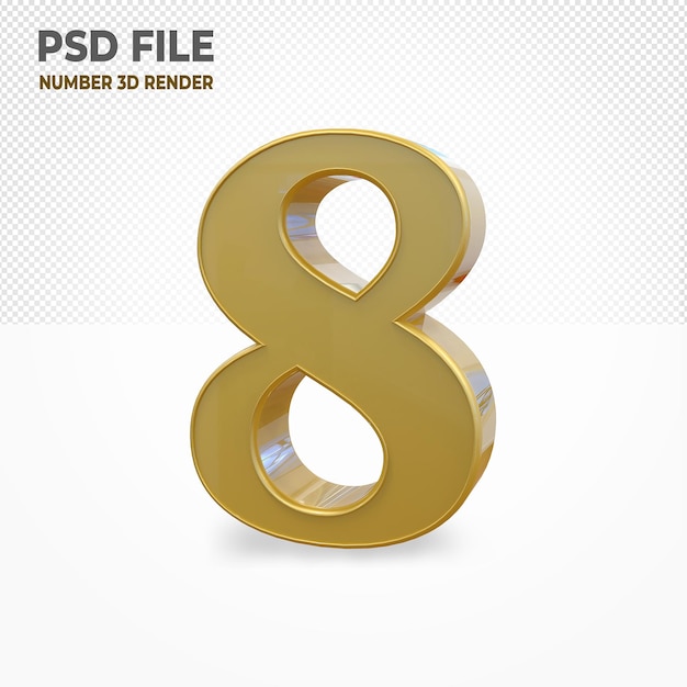 Nummer 8 mit Stil Gold 3D