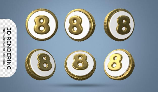 Nummer 8 Symbole setzen 3D-Rendering transparenten Hintergrund