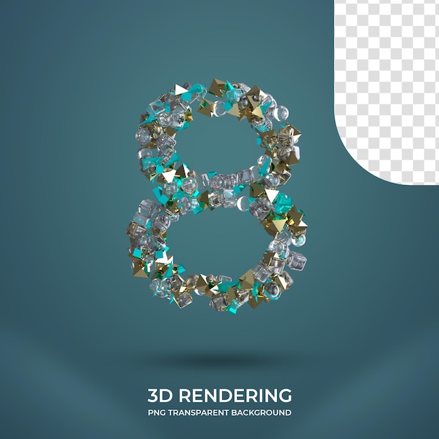 Nummer 8 textstil 3d-rendering transparenter hintergrund