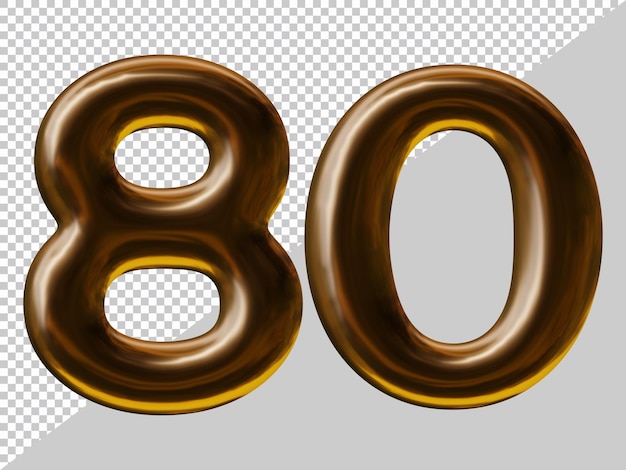 Nummer 80 Design mit Ballonstil in 3D-Rendering