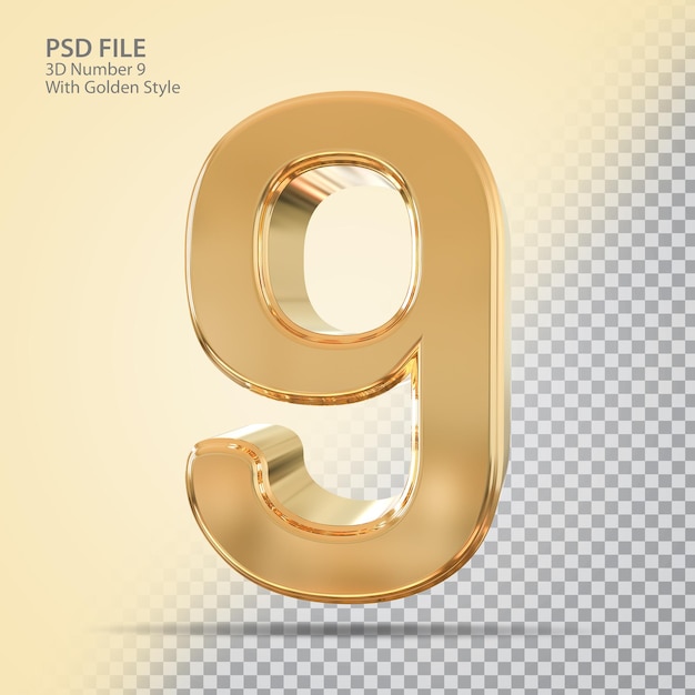 Nummer 9 3d mit goldenem Stil