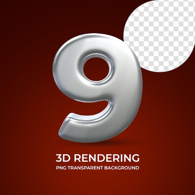 Nummer 9 3D-Rendering isolierten transparenten Hintergrund