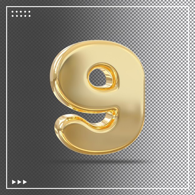 Nummer 9 Gold 3D