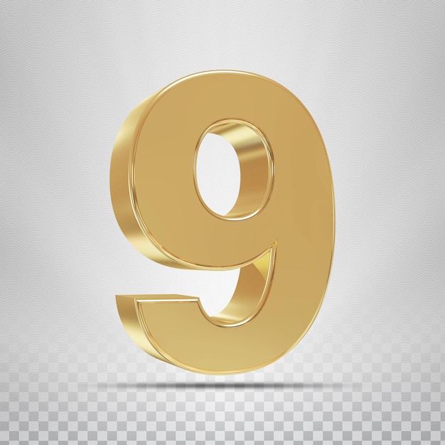 Nummer 9 mit Style Gold 3D-Rendering