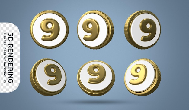Nummer 9 Symbole setzen 3D-Rendering transparenten Hintergrund