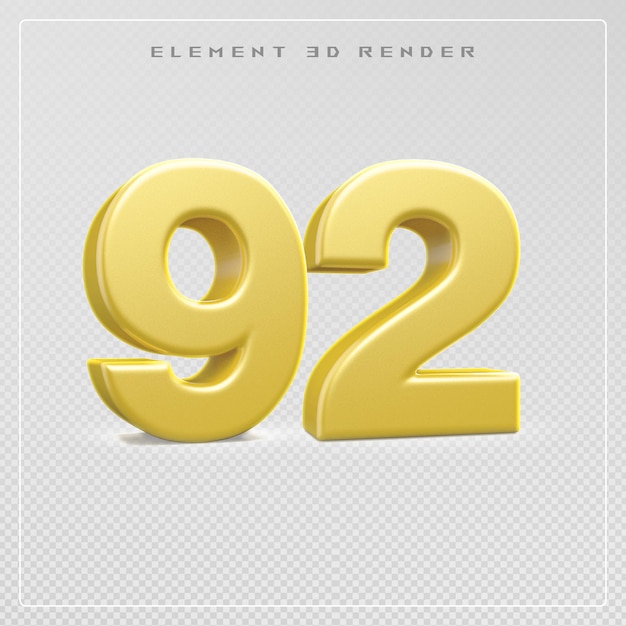 Nummer 92 golden 3D-Rendering