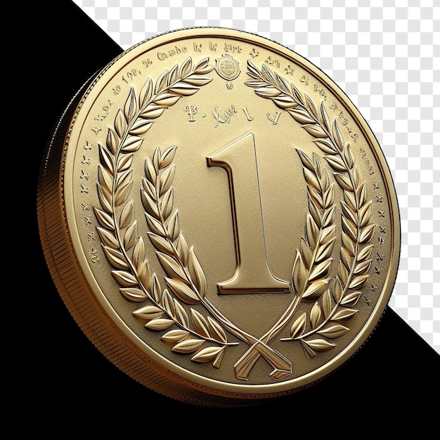 Nummer eins goldmünze 3d-render mit schwarzem hintergrund