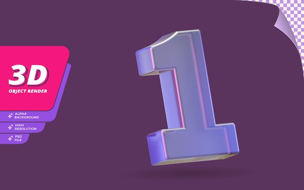 Nummer eins, Nummer 1 in 3D-Rendering isoliert mit abstrakter metallischer Glaskristallstruktur-Designillustration