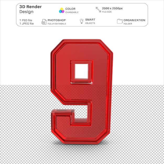 Nummer neun 3D-Modellierung PSD