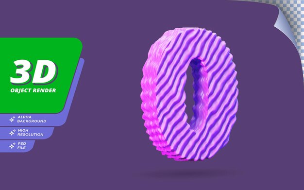 Nummer Null, Nummer 0 in 3D-Render isoliert mit abstrakter topografischer lila Drahtbeschaffenheits-Designillustration