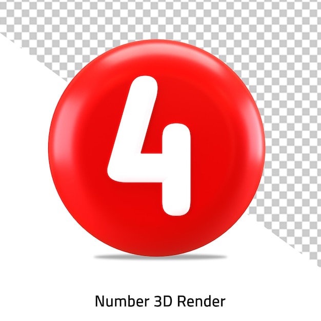 Nummer vier, rotes 4-Logo-Symbol, 3D-Rendering