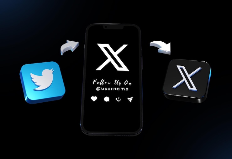 PSD nuovo logo di twitter x twitter ha cambiato il logo dell'app con x notizie di twitter x nuovi social media con telefono