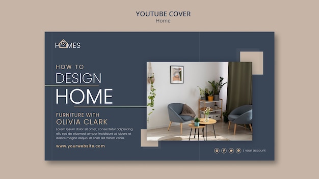Nuovo modello di copertina per youtube di interior design per la casa