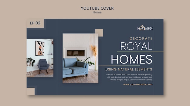 Nuovo modello di copertina per youtube di interior design per la casa