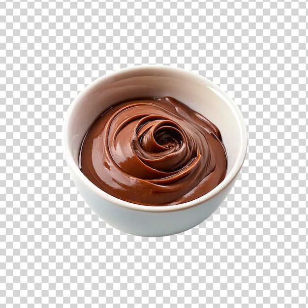 Nutella en un cuenco blanco aislado sobre un fondo transparente