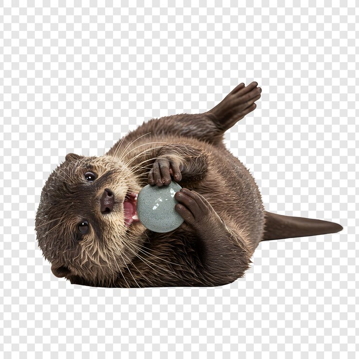 PSD la nutria juguetona rodando con una pelota