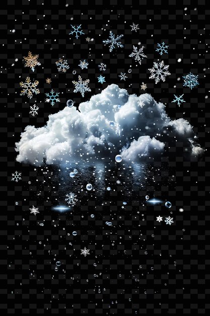PSD nuvem altocumulus mágica com flocos de neve brilhantes e coloração de decoração de cor neon sil