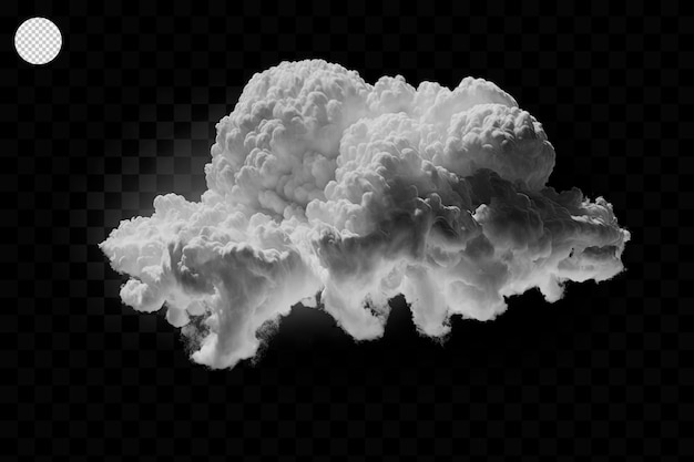 PSD nuvem branca isolada em fundo preto, fumaça texturizada