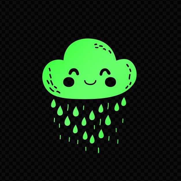 Nuvem de chuva verde com gotas de chuva no fundo preto