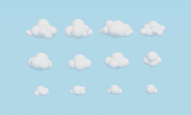 Nuvem de desenho animado simples em um fundo azul claro Renderização 3D