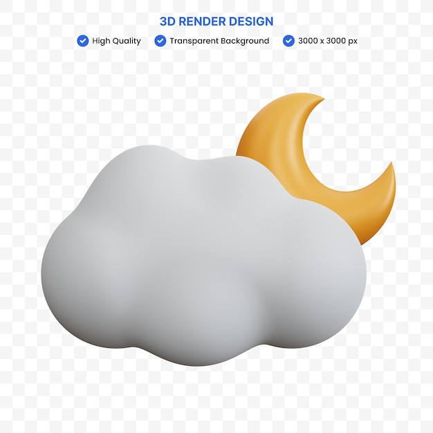 PSD nuvem de renderização 3d com lua crescente isolada