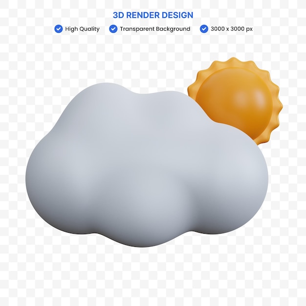 PSD nuvem de renderização 3d com sol isolado