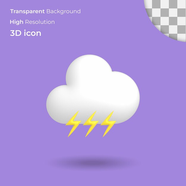 nuvem de trovão ícone do tempo 3d render ilustração PSD