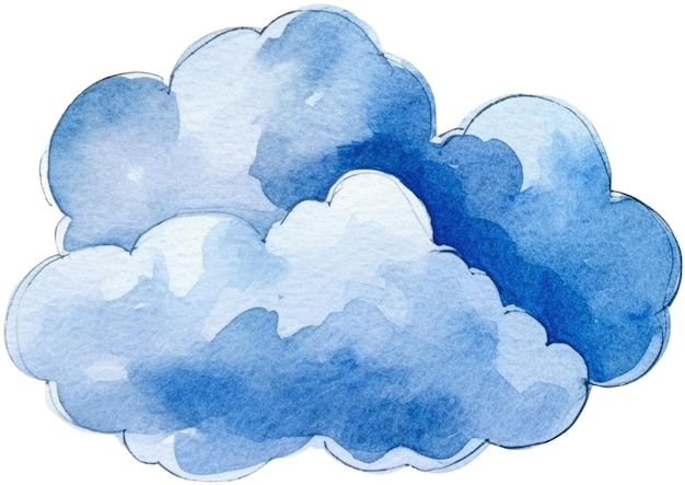 Nuvem pintada a aquarela elemento de design desenhado à mão isolado em fundo transparente