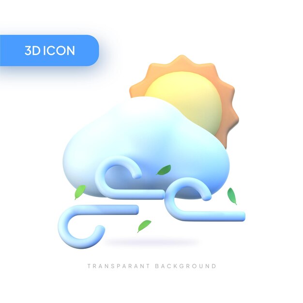 PSD nuvem sol vento 3d ilustração icon pack element