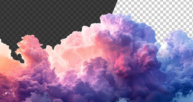 PSD nuvens cor-de-rosa e azuis surrealistas em um céu dramático em fundo transparente