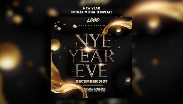 PSD nye silvester party flyer social media vorlage