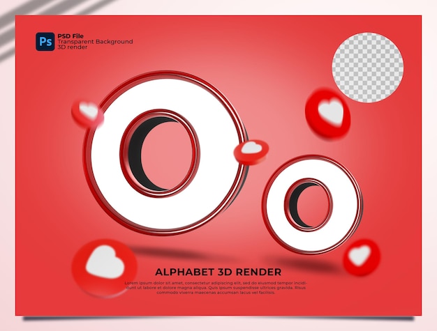 O alphabet 3d render rote farbe mit elementen