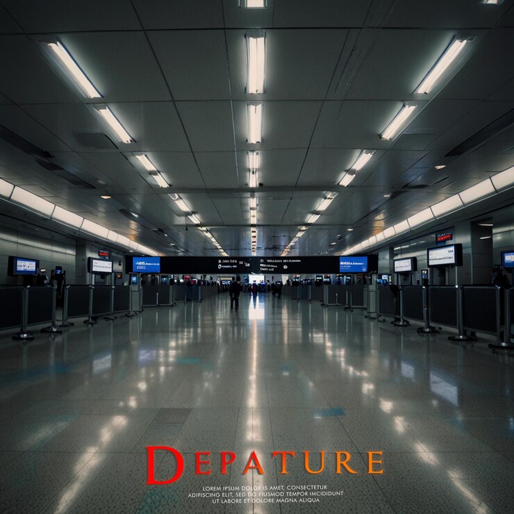 PSD o ambiente da sala de espera do aeroporto