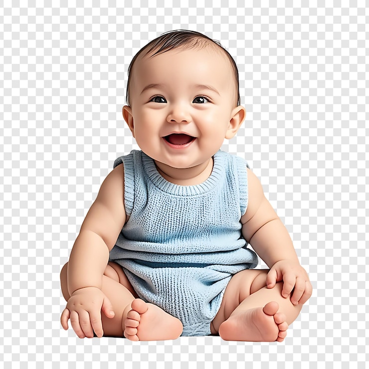 PSD o bebê nascido está sorrindo e sentado no chão isolado fundo transparente
