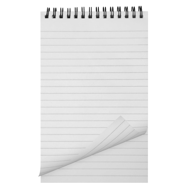 O caderno de papel espiral isolado com papel enrolado